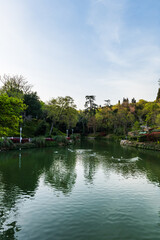 Naklejka premium Yildiz Park lake view in Besiktas area of Istanbul, Turkey. It's a popular and famous park for local people and tourists