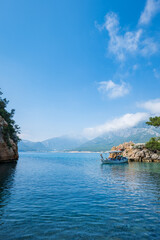  Mediterranean sea landscape in Antalya region, Turley. Antalya is a popular resort area in Turkey.	