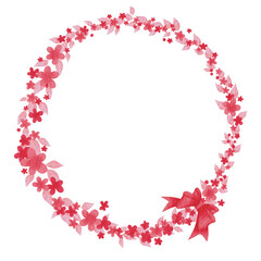 Obraz premium Sweet cherry blossom flowers with bow wreath illustration for decoration on spring season, new year festival and Valentine’s day.