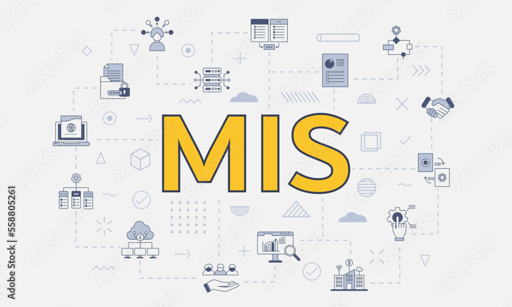 Aufkleber mis management information system concept with icon set with big word or text on center