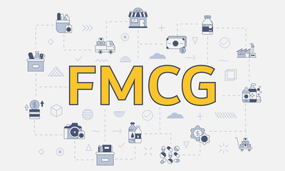 fmcg fast moving consumer goods concept with icon set with big word or text on center - obrazy, fototapety, plakaty
