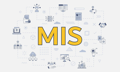 mis management information system concept with icon set with big word or text on center © teguhjatipras