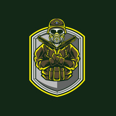 skull soldier mascot hold the assault riffle