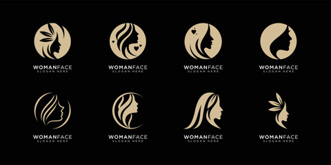 set of woman face logo vector design template
