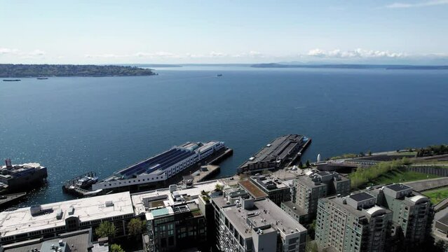 High View of Seattle Waterfront Piers and Puget Sound