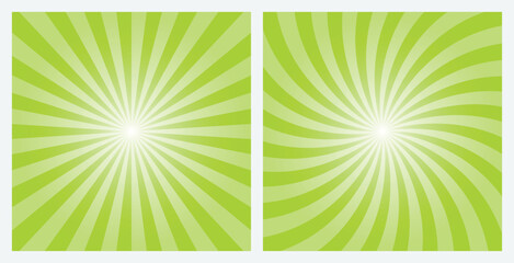 Green rays background. Sunburst pattern background set with green rays. Radial and swirl retro style background  in pop art style.