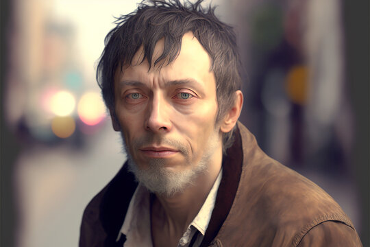 homem velho nas ruas mendigo solit&aacute;rio e triste 