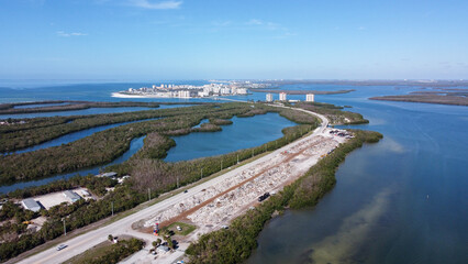 FORT MYERS BEACH, Fl. - January 2, 2023: Piles of debris collected from Fort Myers Beach in the months following Hurricane Ian. 