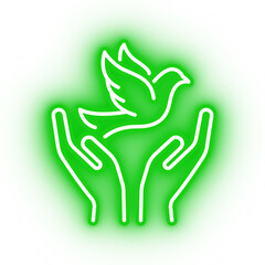 Neon green dove, flying bird icon on transparent background