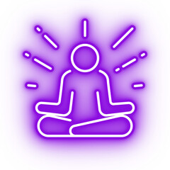 Neon purple meditation, enlightenment icon on transparent background