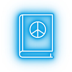 Neon blue peace book, peace doctrine icon on transparent background