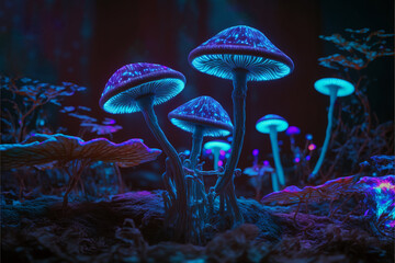 Psychedelic Blue Mushrooms - Generative AI