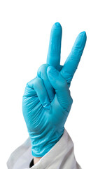 Mano aislada haciendo la letra ¨v¨ con lenguaje de señas