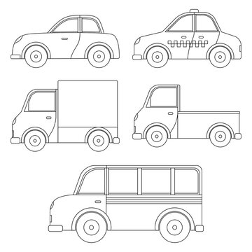Set of cute car
coloring page for book and drawing. Line art sketch illustration Isolated on white background.