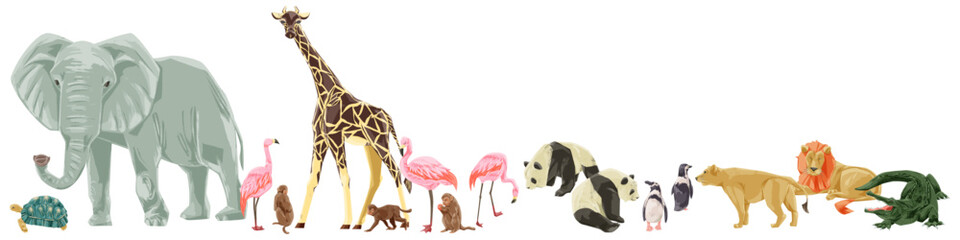 動物園の動物大集合手描き水彩風イラスト