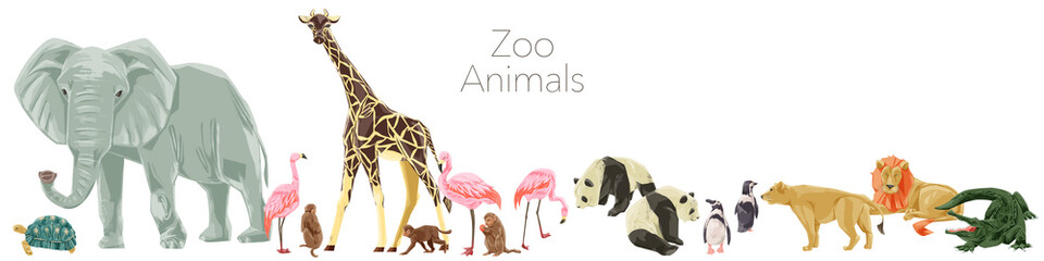 Fototapeta na wymiar 動物園の動物大集合手描き水彩風イラスト
