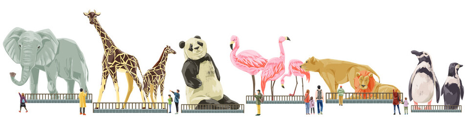 動物園の動物大集合手描き水彩風イラスト