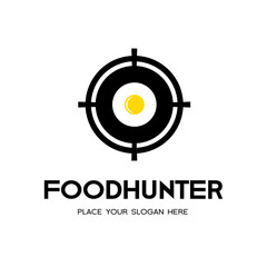 Hunter food vector logo template. This logo with hunt symbol and spoon, fork.