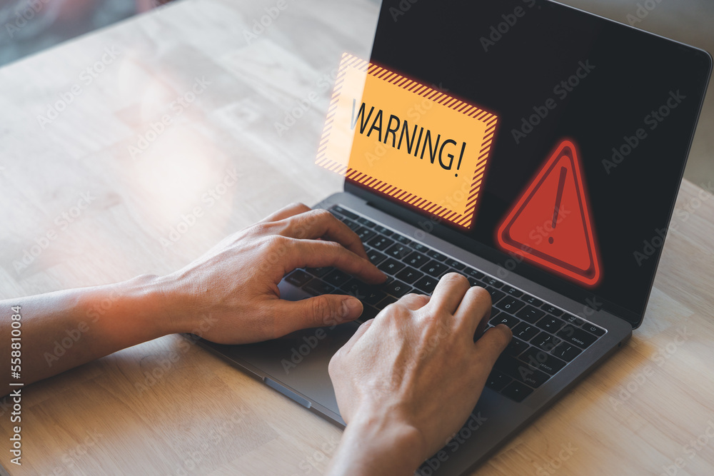 Poster system warning hacked alert, cyber attack on computer network. cybersecurity vulnerability, data bre