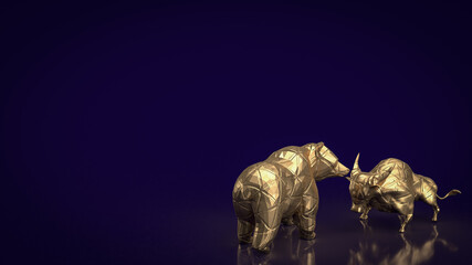 The bull and bear gold for business concept 3d rendering