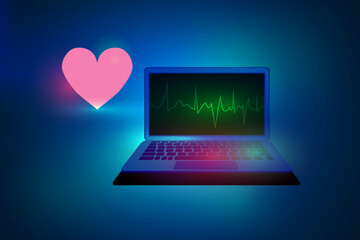 digital heartbeat lines showing on laptop. medical innovation technology abstract.