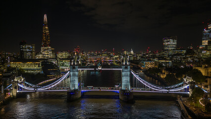 Tower Bridge at night aerial