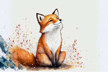 Beautiful watercolor illustration of a happy Red Fox, isolated on white. Made with Generative AI Technology