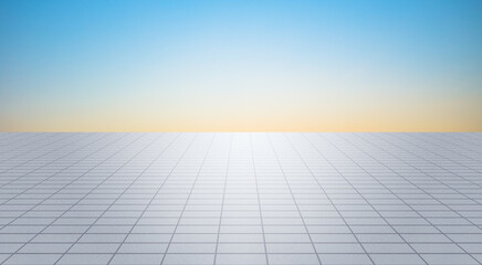 Cement asphalt floor with clean bright sky background, 3D rendering.