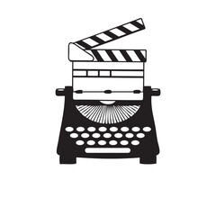 Typewriter connected to clapperboard - obrazy, fototapety, plakaty
