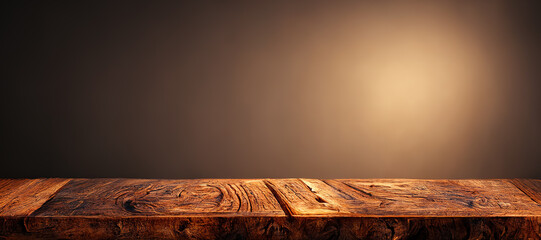 wooden table with dim light background
