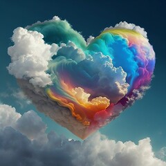 Rainbow heart cloud in the sky. LGBT love background.