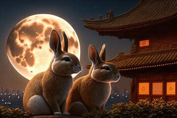 Fototapeta na wymiar Chinese Lunar New Year, Year of the Rabbit - Generative AI