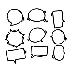 Set of doodle blank speech bubbles empty shape symbol balloon hand drawn vector art illustration