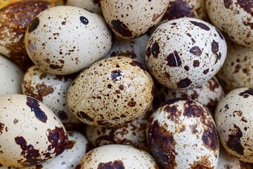 raw quail eggs background. high protein rich food.