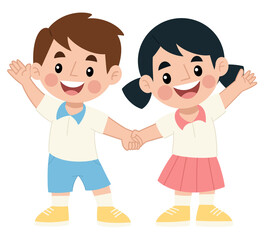 Illustration of two children waving illustration children's day