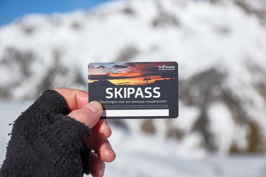 Ski pass in winter mountains