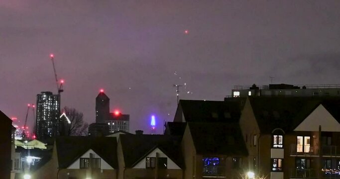 View towards the Shard from Putney Bridge for New Years Eve 2022, London, United Kingdom