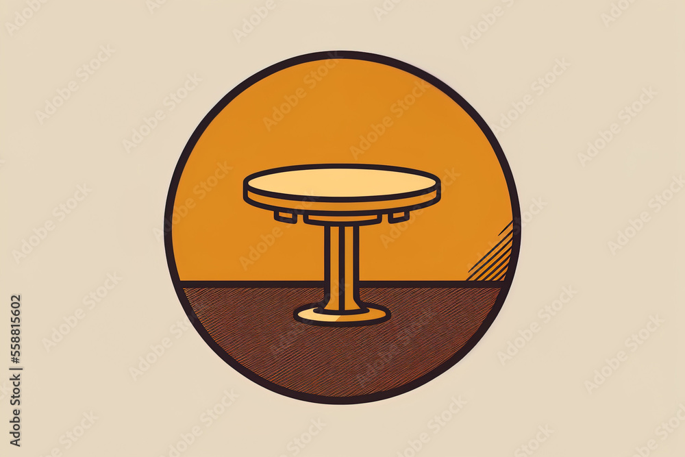 Aufkleber icon of a round table drawn in and isolated on a background. drawn by hand icon of a round table. ic
