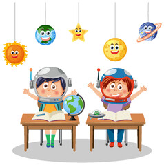 Cartoon kids learning astronomy © brgfx