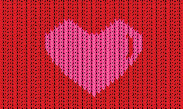 red knit sweater texture background with a pink heart in the center, seamless pattern design for valentine, cards, and fabrics.