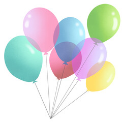 colorful balloons isolated on transparent background.