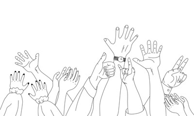 line drawing of group hands up scenes on transparent background.
