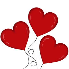 Three Red Heart Balloons with Strings