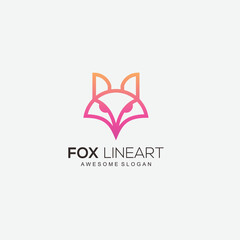 fox line art design color gradient template