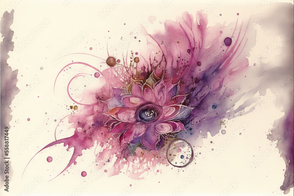 Aufkleber a painting of a flower with a purple background and a white background with a black border around it