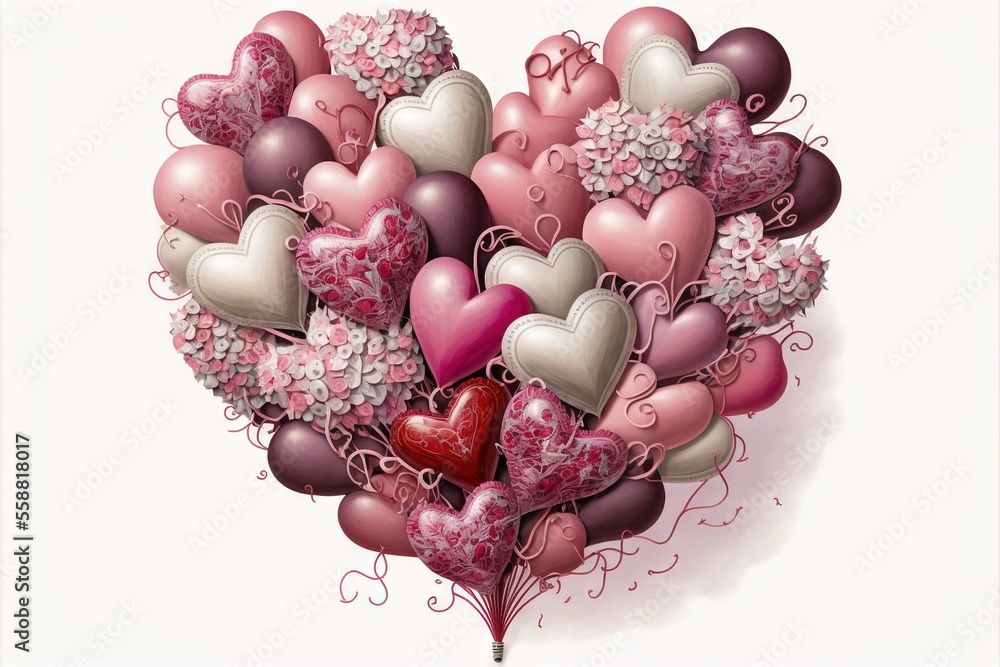 Poster a bunch of hearts are arranged in a heart shape with a white background and a red border around them