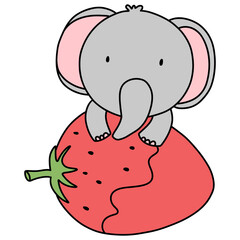 cute elephant in strawberry costume, Cartoon character, Kawaii Animals and strawberry
