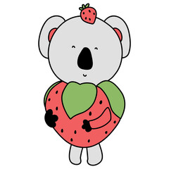 cute koala in strawberry costume, Cartoon character, Kawaii Animals and strawberry