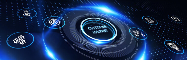 Inscription Customer journey on the virtual display. Business Technology Internet and network concept.  3d illustration