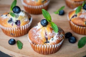 Fresh homemade delicious blueberry muffins